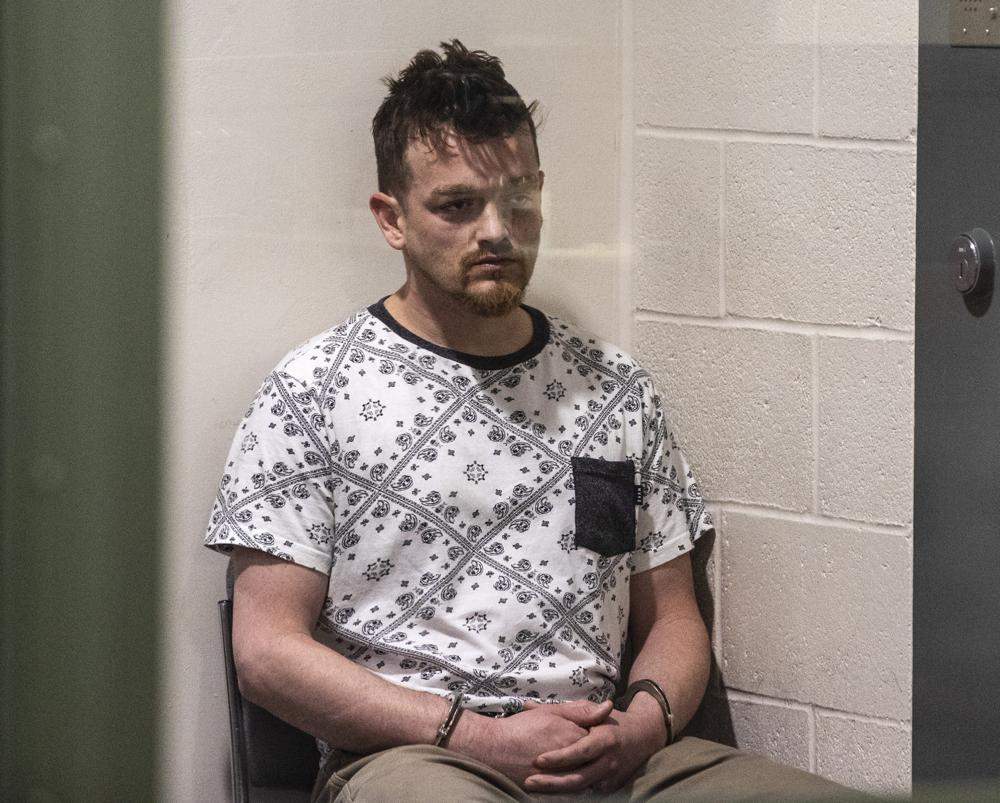 Brandon Toseland, a suspect in the death of a child, appears in court, Wednesday, Feb. 23, 2022, at the Regional Justice Center in Las Vegas.