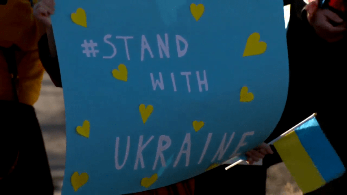 Calgarians rallied in support of Ukraine on Sunday, Feb. 6, 2022.