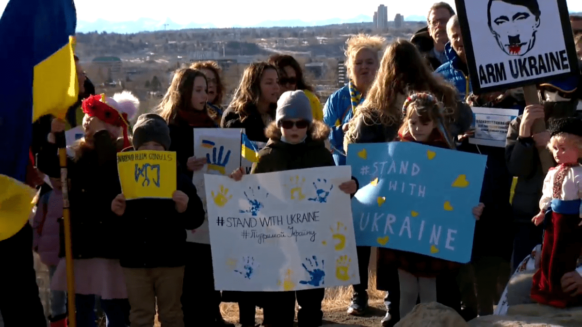 Calgarians rallied in support of Ukraine on Sunday, Feb. 6, 2022.