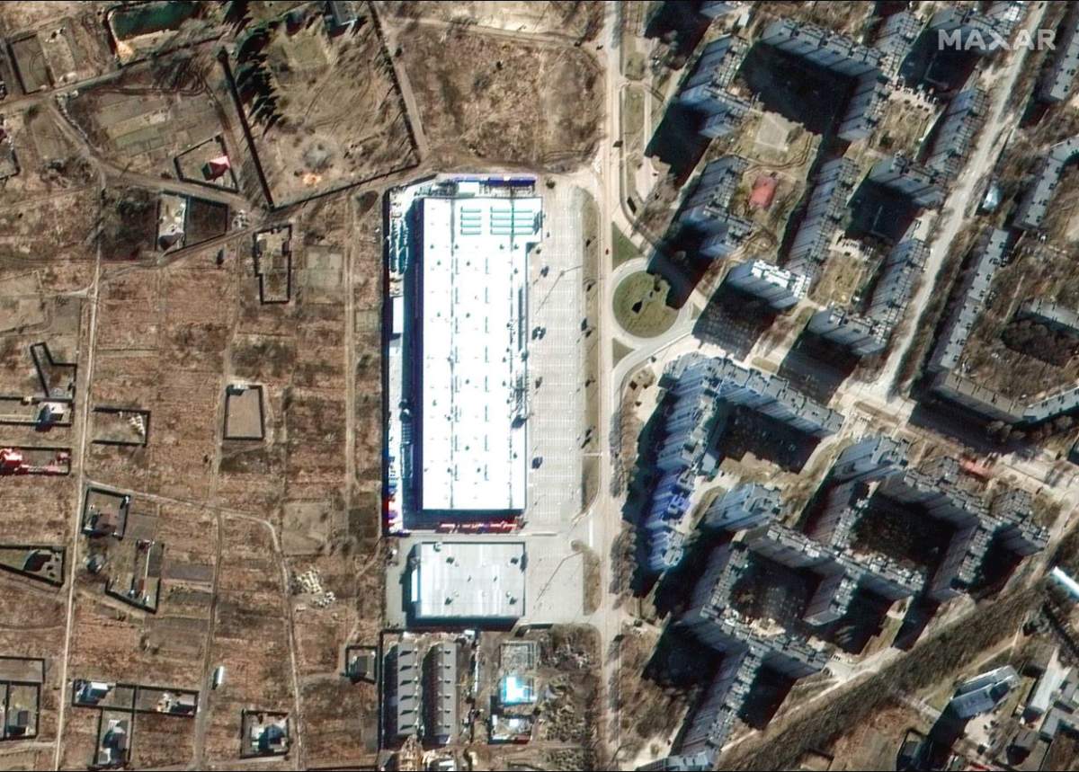 A shopping mall in Chernihiv, Ukraine, before it was destroyed by an alleged Russian attack on March 10, 2022.