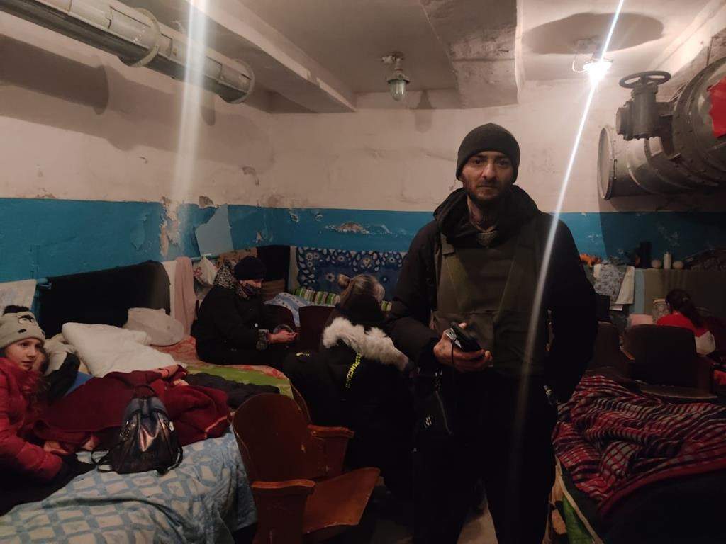 Lex Brukovskiy is pictured as he takes refuge in a bomb shelter in the city of Chernihiv, Ukraine, in an undated handout photo. Brukovskiy, a Canadian lobster fisherman, who is attempting to drive Ukrainian war refugees to safety, says Russian shelling of roads around the city of Chernihiv has kept him trapped for three days as food and water is gradually diminishing. 