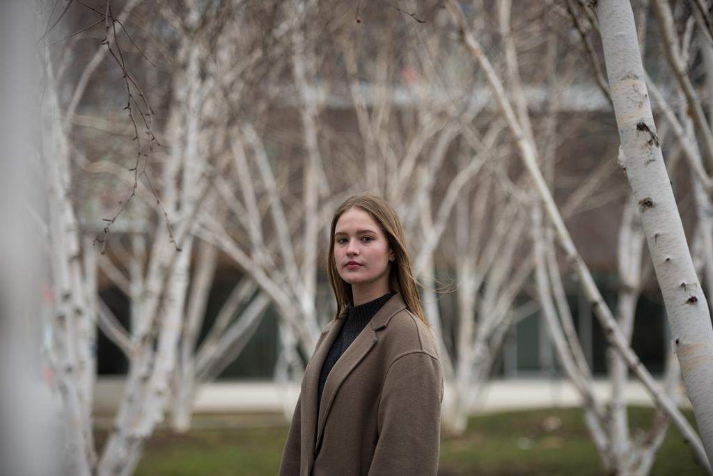 Ukrainian student Darya Ivantsova poses for a photograph at Canoe Landing Park in Toronto, Friday, March 25, 2022.