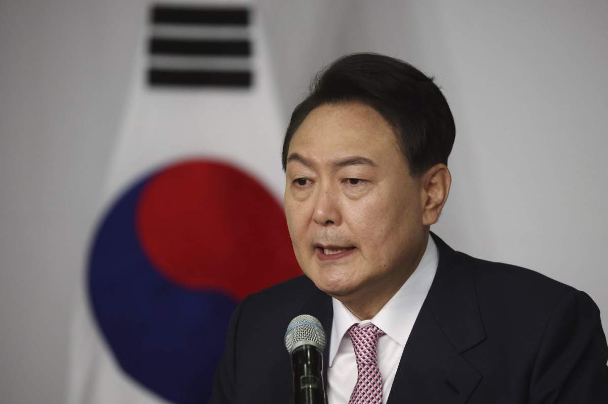 South Korea's president-elect Yoon Suk Yeol speaks during a news conference at the National Assembly in Seoul, South Korea Thursday, March 10, 2022. Yoon was elected South Koreaâ€™s president in a win expected to herald a drive to seek a stronger alliance with the United States and take a tougher line on North Korea. (Kim Hong-ji/Pool Photo via AP).