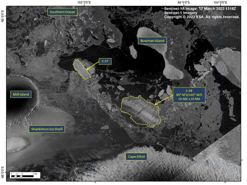 Satellite data shows the Conger ice shelf has broken off iceberg C-38 and collapsed in Antarctica.
