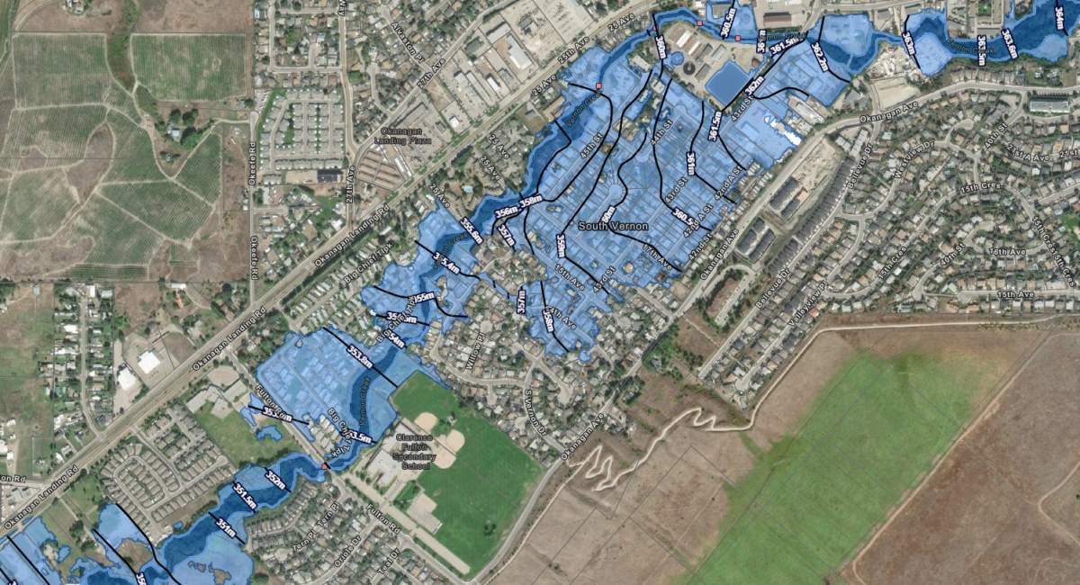 A portion of the City of Vernon’s floodplain mapping showing South Vernon.