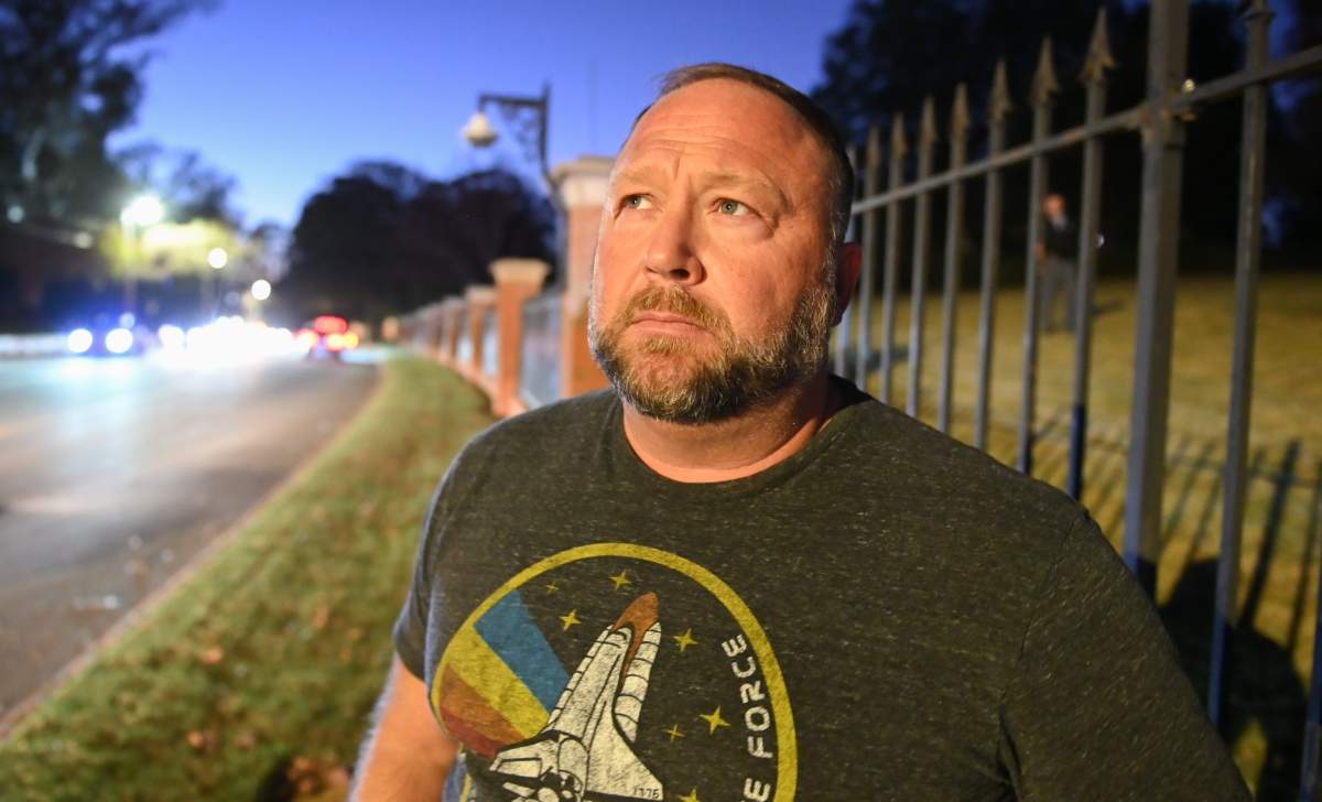 Alex Jones during a 'Stop the Steal,' Far-Right Rallies leaders, broadcaster rally at the Governor's Mansion in Georgia November 19th, 2020 as the state finishes the recount in the Presidential election - calling on Governor Kemp to help President Trump.