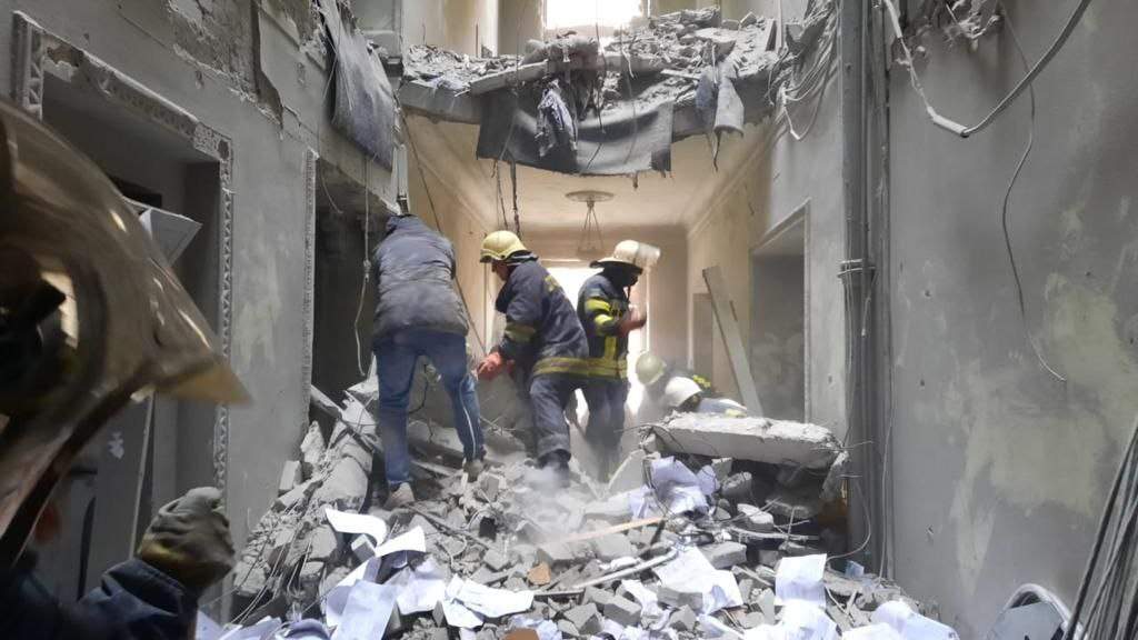 A view of damaged Kharkiv governor’s office is seen after Russian army’s missile attack in Kharkiv, Ukraine on March 1.
