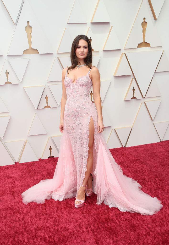 Lily James attends the 94th Annual Academy Awards at Hollywood and Highland on March 27, 2022 in Hollywood, California.