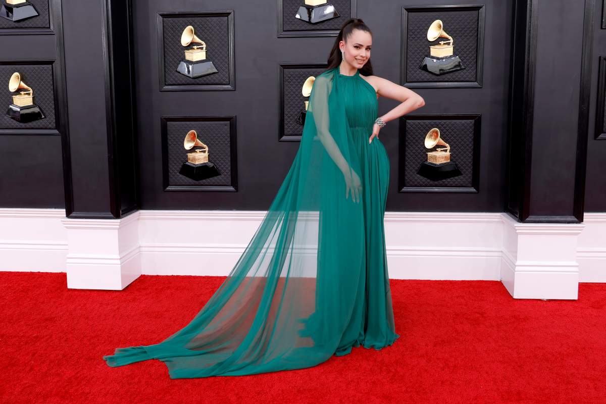 Sofia Carson attends the 64th Annual GRAMMY Awards at MGM Grand Garden Arena on April 03, 2022 in Las Vegas, Nevada.