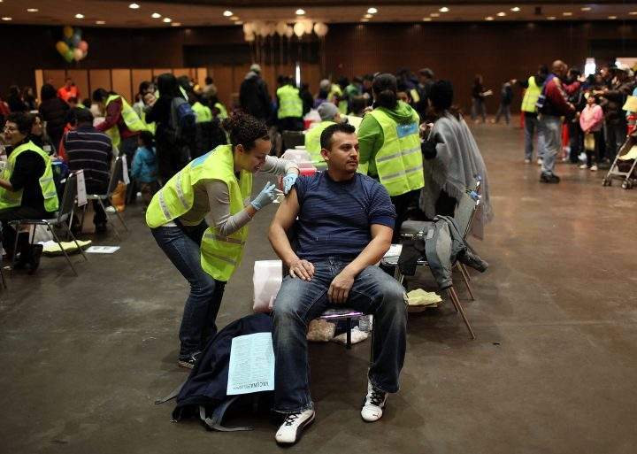 SAN FRANCISCO – DECEMBER 22: A man receives an H1N1 flu vaccination during a clinic at the Bill Graham Civic Auditorium December 22, 2009 in San Francisco, California.