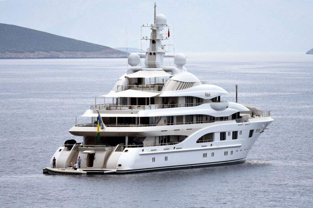 The superyacht Valerie, is seen anchored around Yalikavak offshore in Mugla, Turkey.