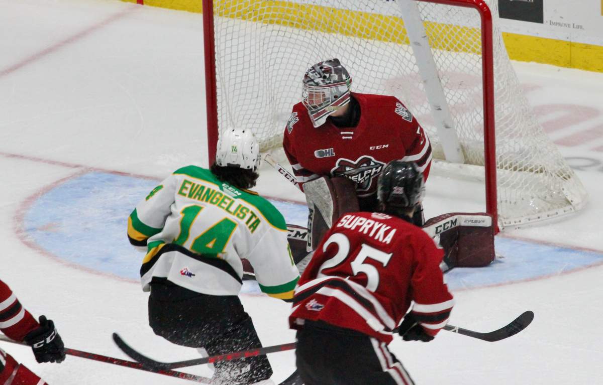 Luke Evangelista scores his 50th goal of the season.