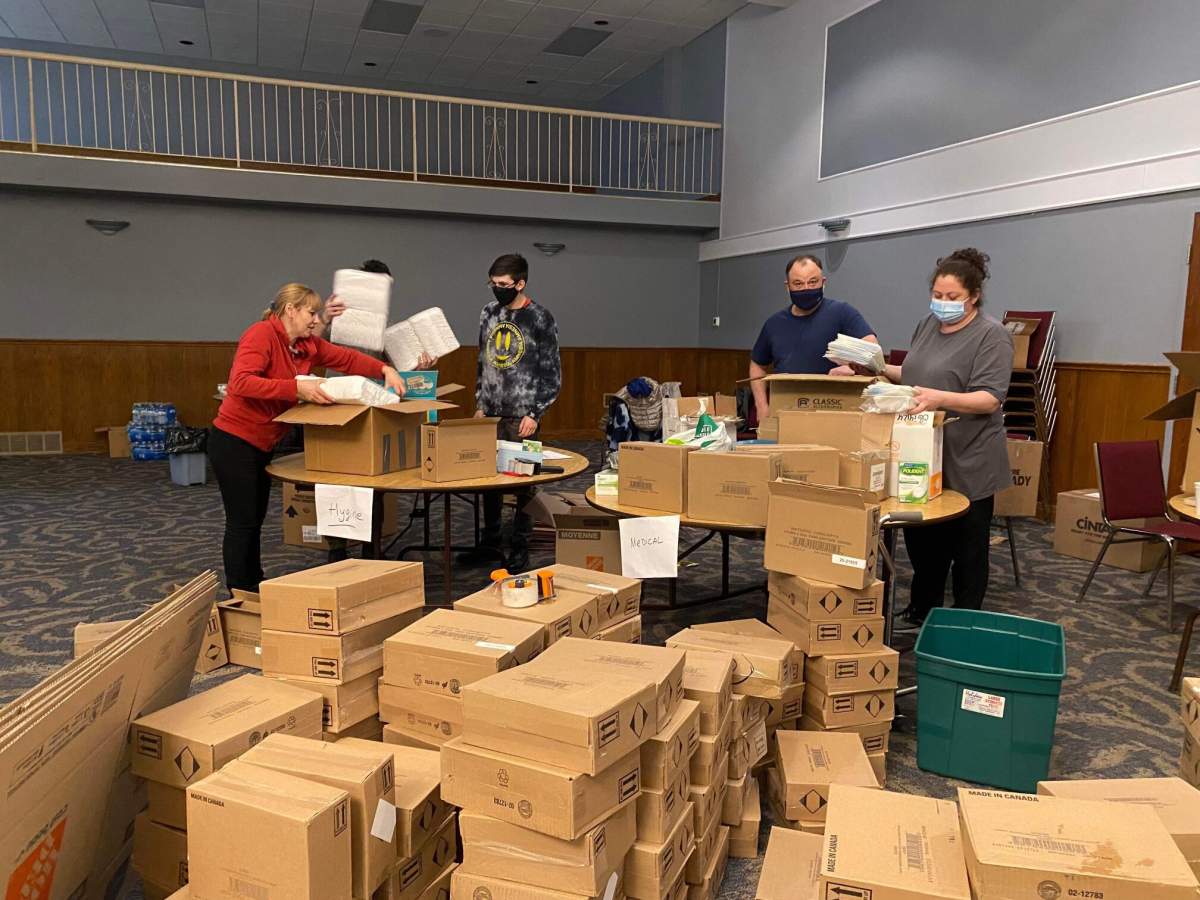 Volunteers packaging up donations at the London Ukrainian Centre to send to Ukraine.