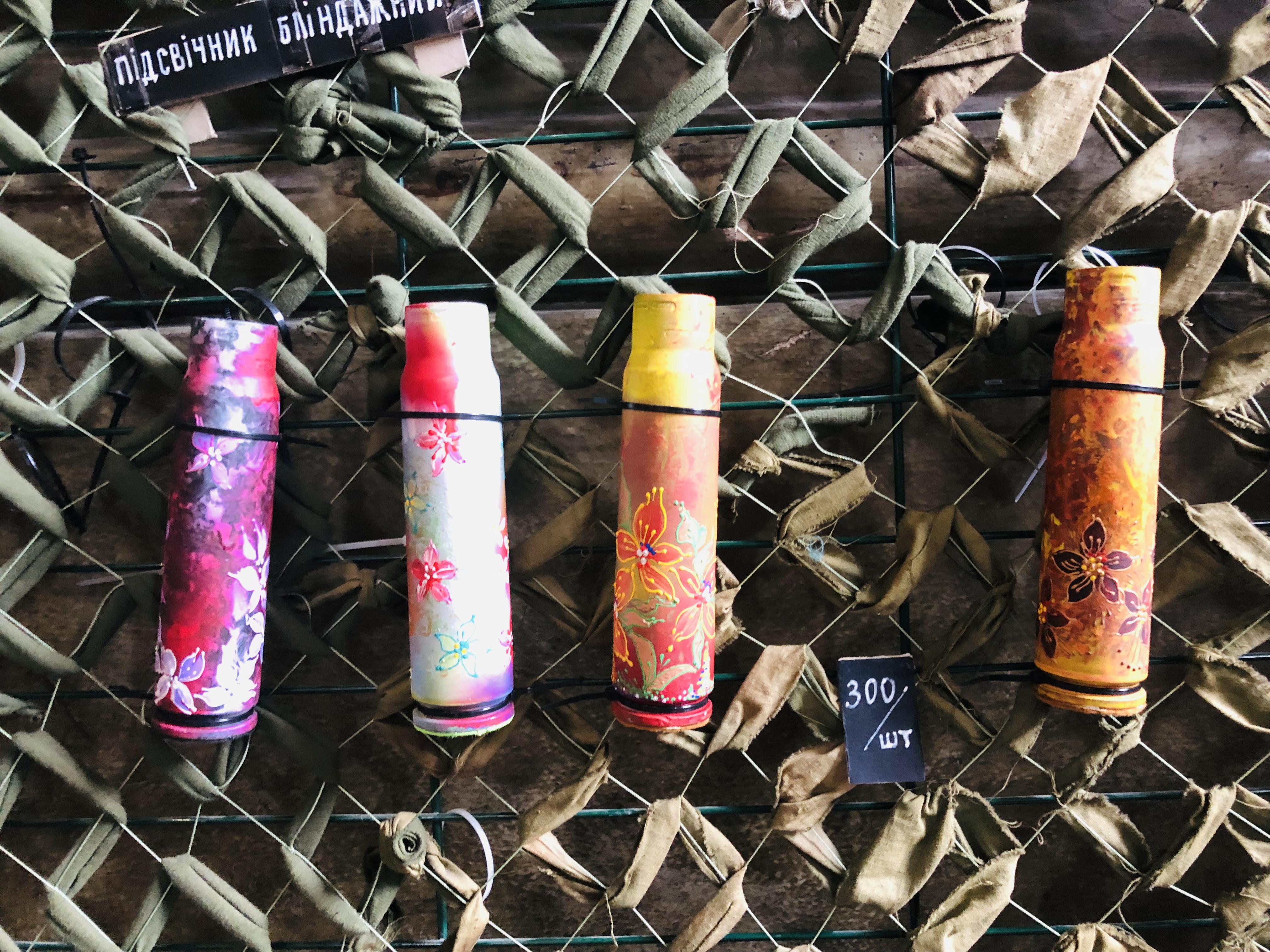 Painted shell casings at Saints Peter and Paul Garrison Church, Lviv, Ukraine, March 9, 2022.