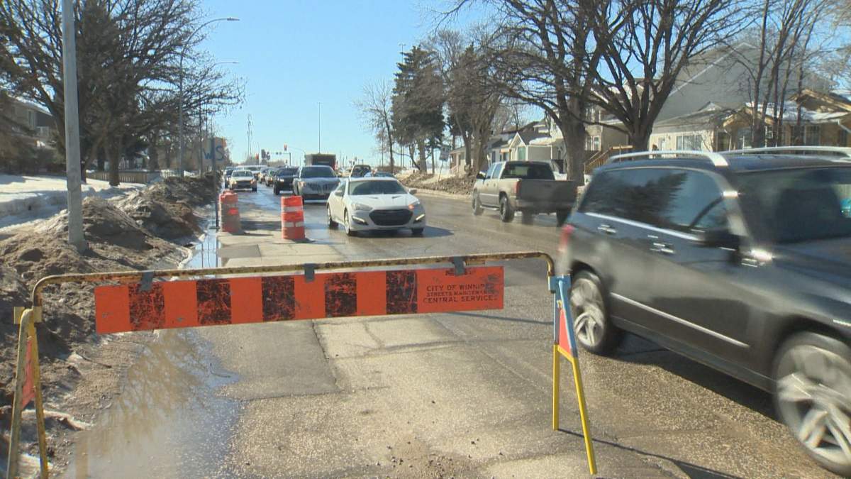 By Saturday afternoon, the city had set up several pylons to prevent people from driving over a dangerous pothole on Jubilee Ave.
