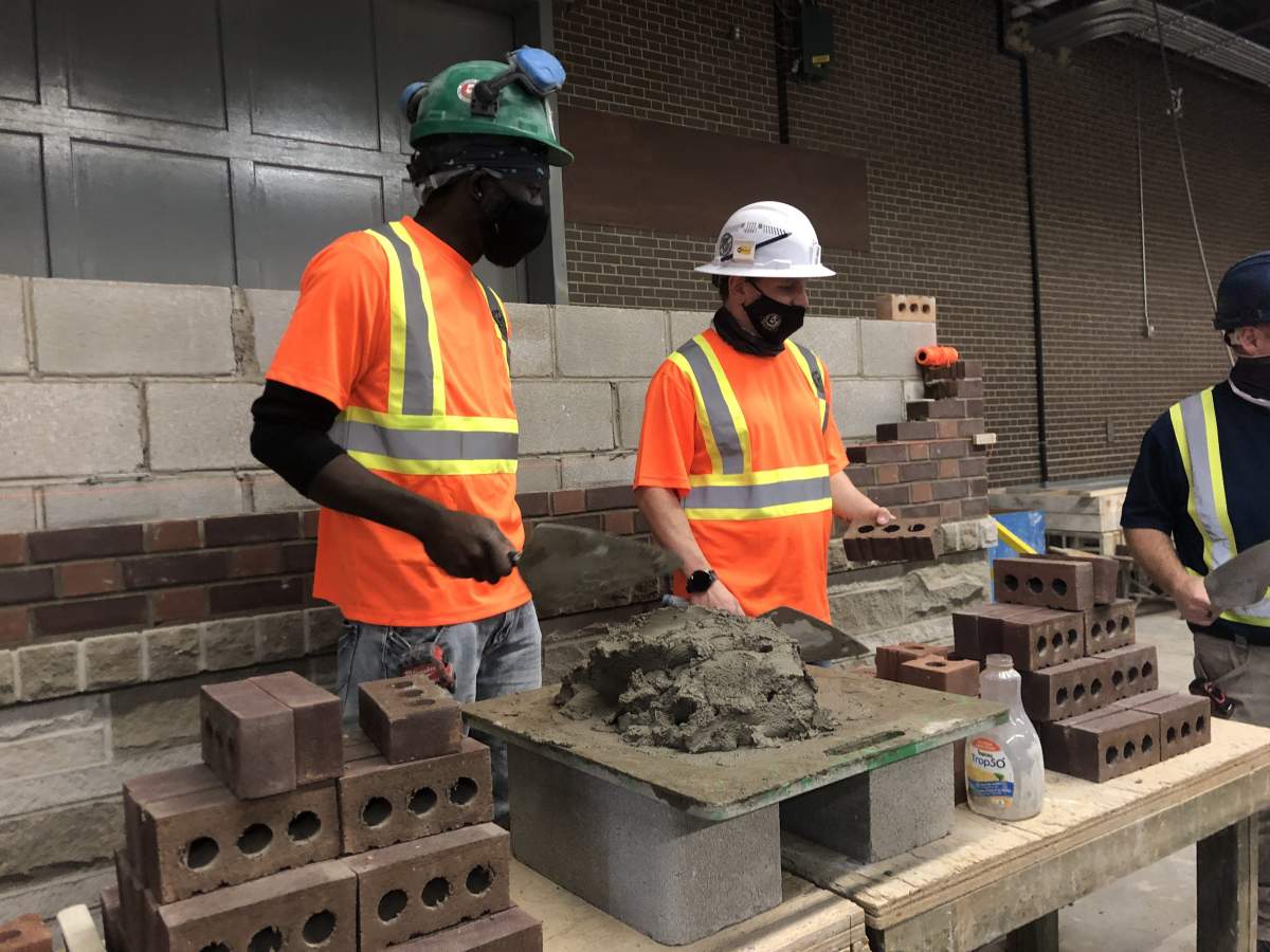 Program participants at the Ontario Masonry Training Centre in London Ont., March 26, 2022.
