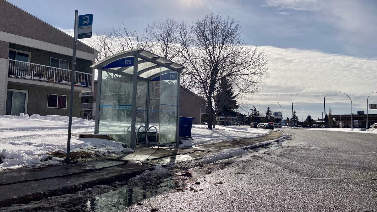 An Edmonton bus stop on Saddleback Road.