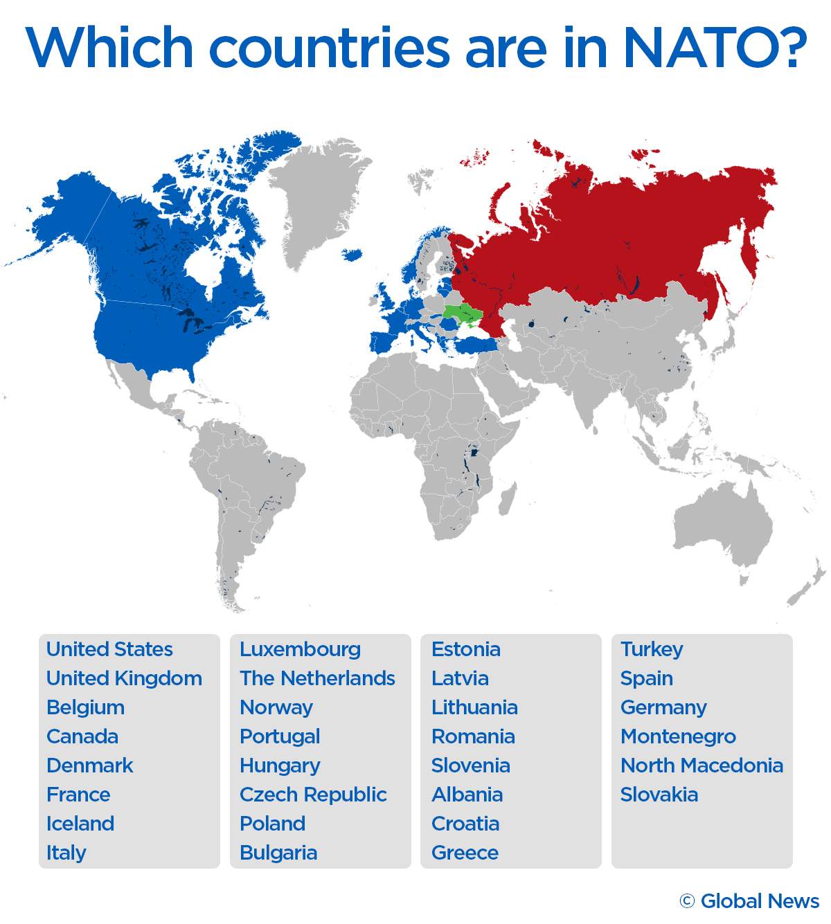 All 30 NATO countries and where on the map they are