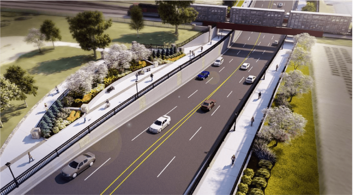 A rendering of the upcoming underpass on Adelaide Street North.