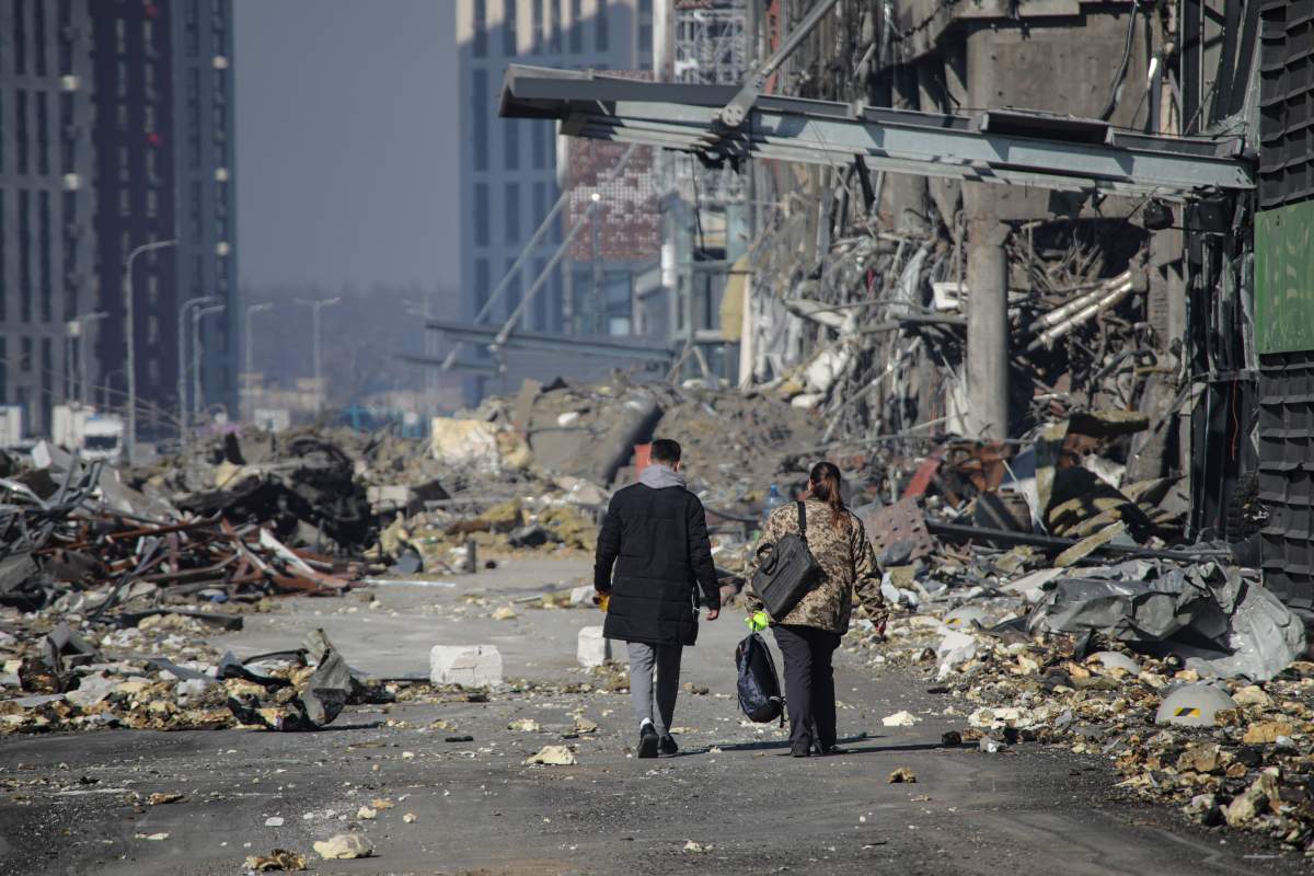 Aftermath of missile strike in Kyiv's Podilskyi district