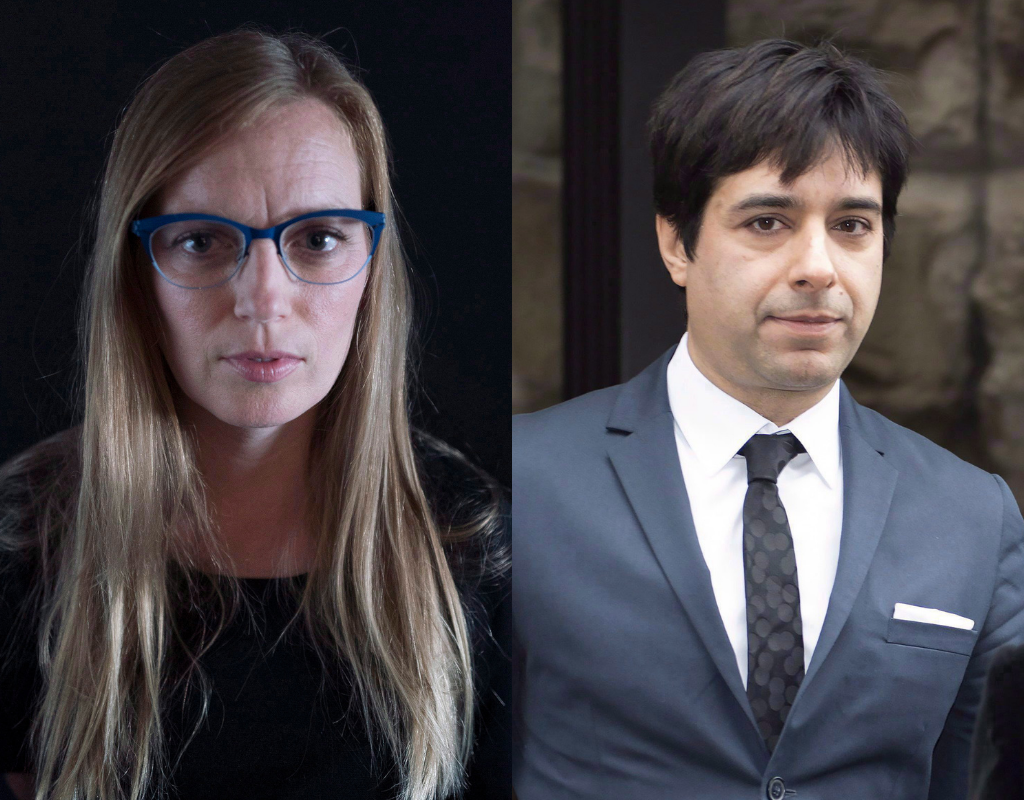 a split photo of Sarah Polley and Jian Ghomeshi
