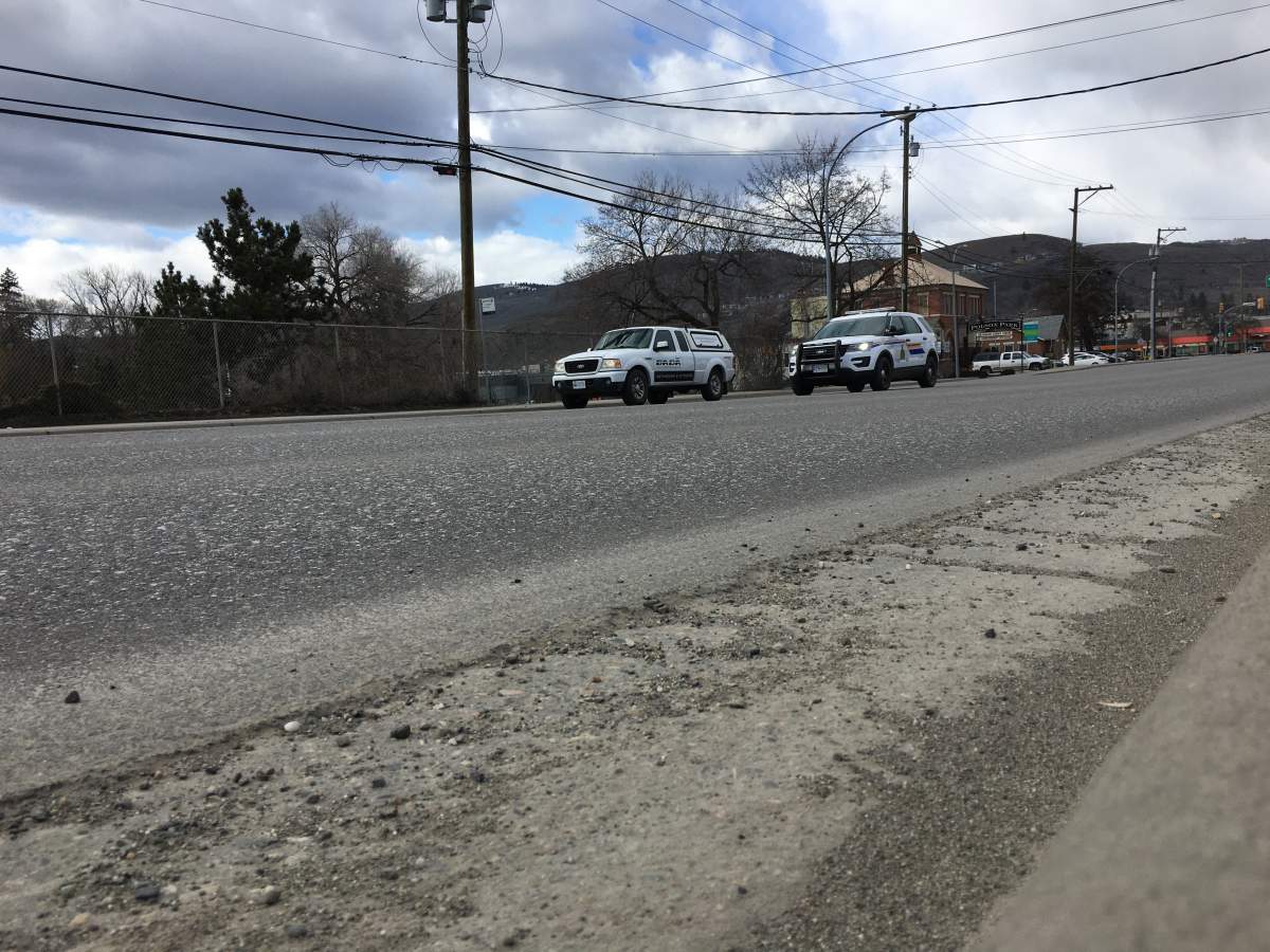 Sand and gravel on the side of Highway 6 in Vernon, B.C. A dust advisory was issued for the city on Monday.