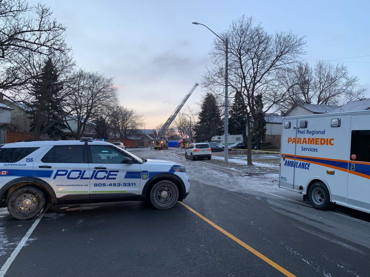 Emergency crews on scene following a fatal house fire in Brampton on March 28, 2022.
