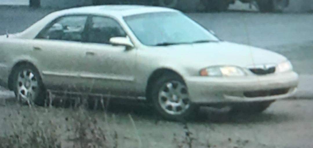 A photo of the suspect vehicle seen departing an alleged armed robbery in downtown Vernon on Tuesday morning.