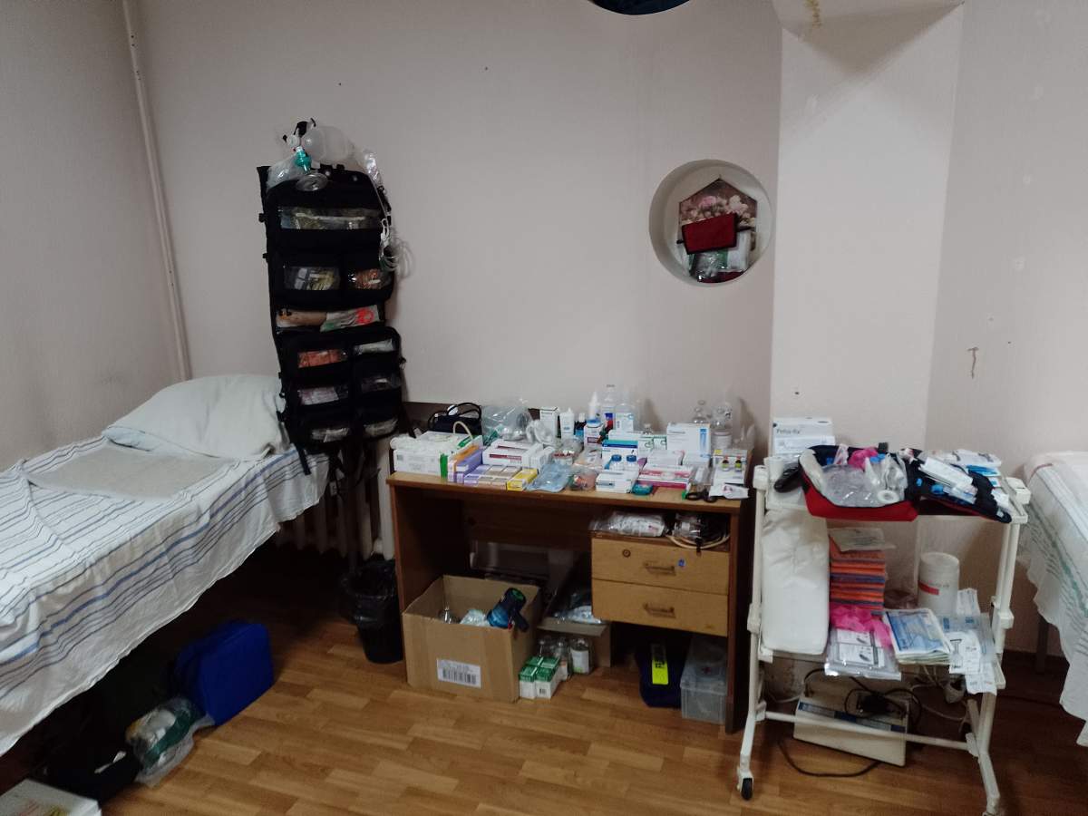 Inside the field hospital the team has been helping set up.