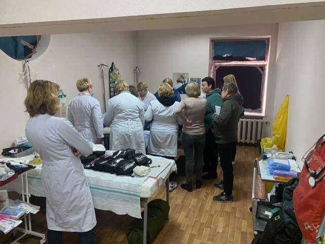 Inside the field hospital the team has been helping set up.