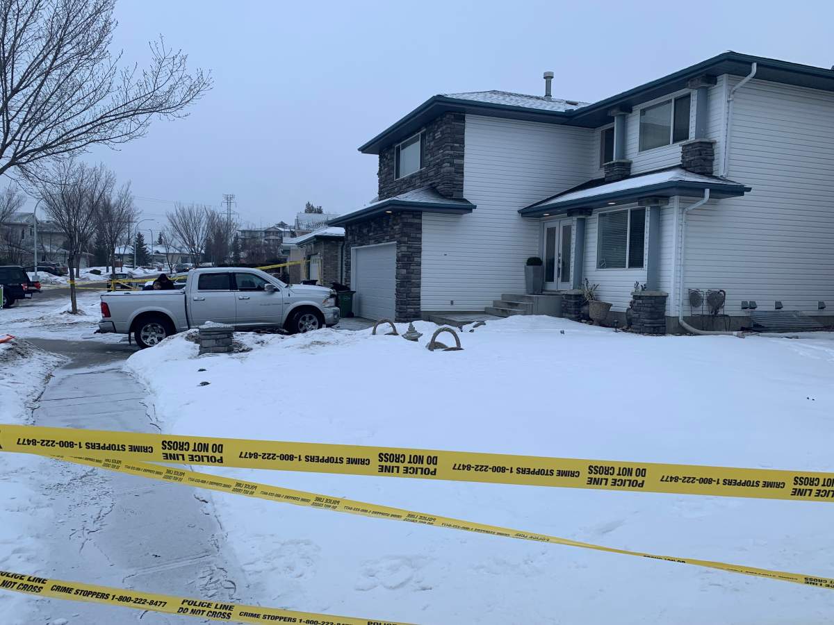 Edmonton police investigate in the area of Heath Road and Riverbend Road Monday, March 14, 2022.