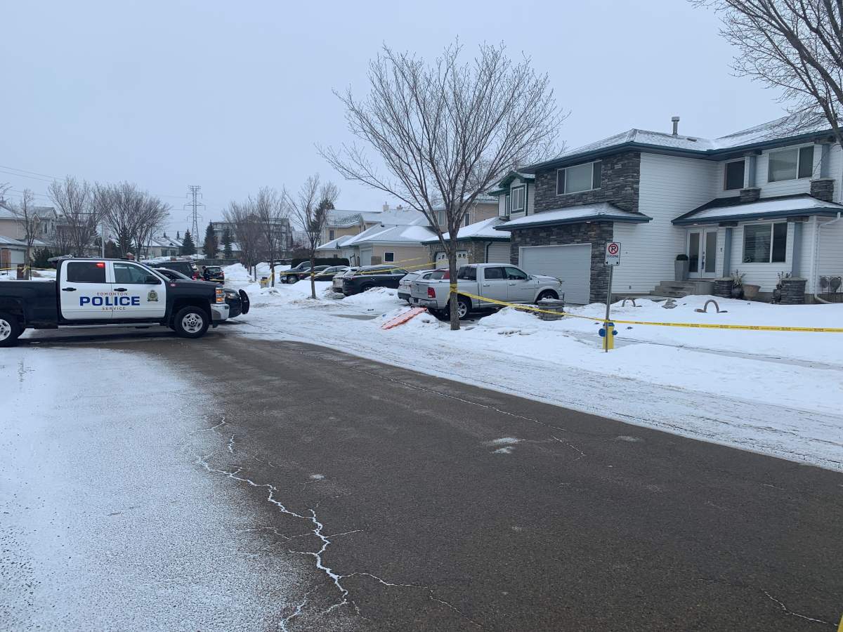 Edmonton police investigate in the area of Heath Road and Riverbend Road Monday, March 14, 2022.