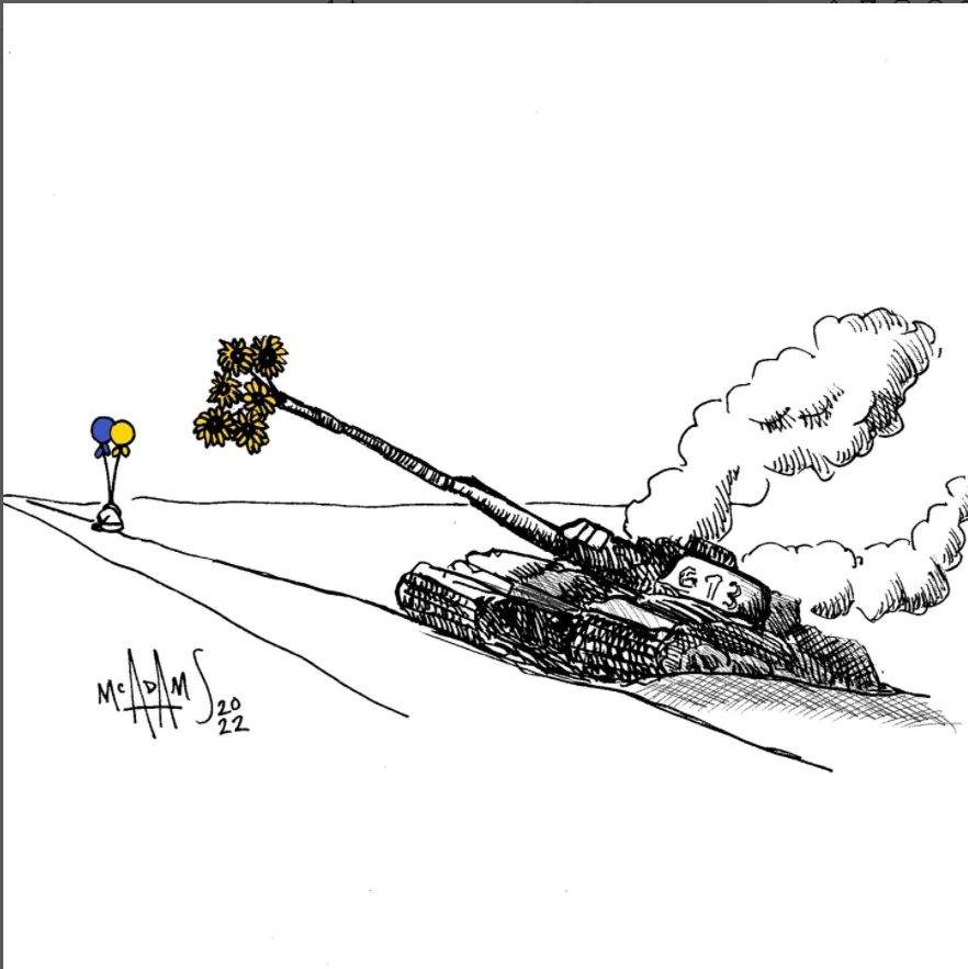 Paul McAdams using his sketch art has raised more than $6,000 for the Red Cross relief effort in Ukraine.