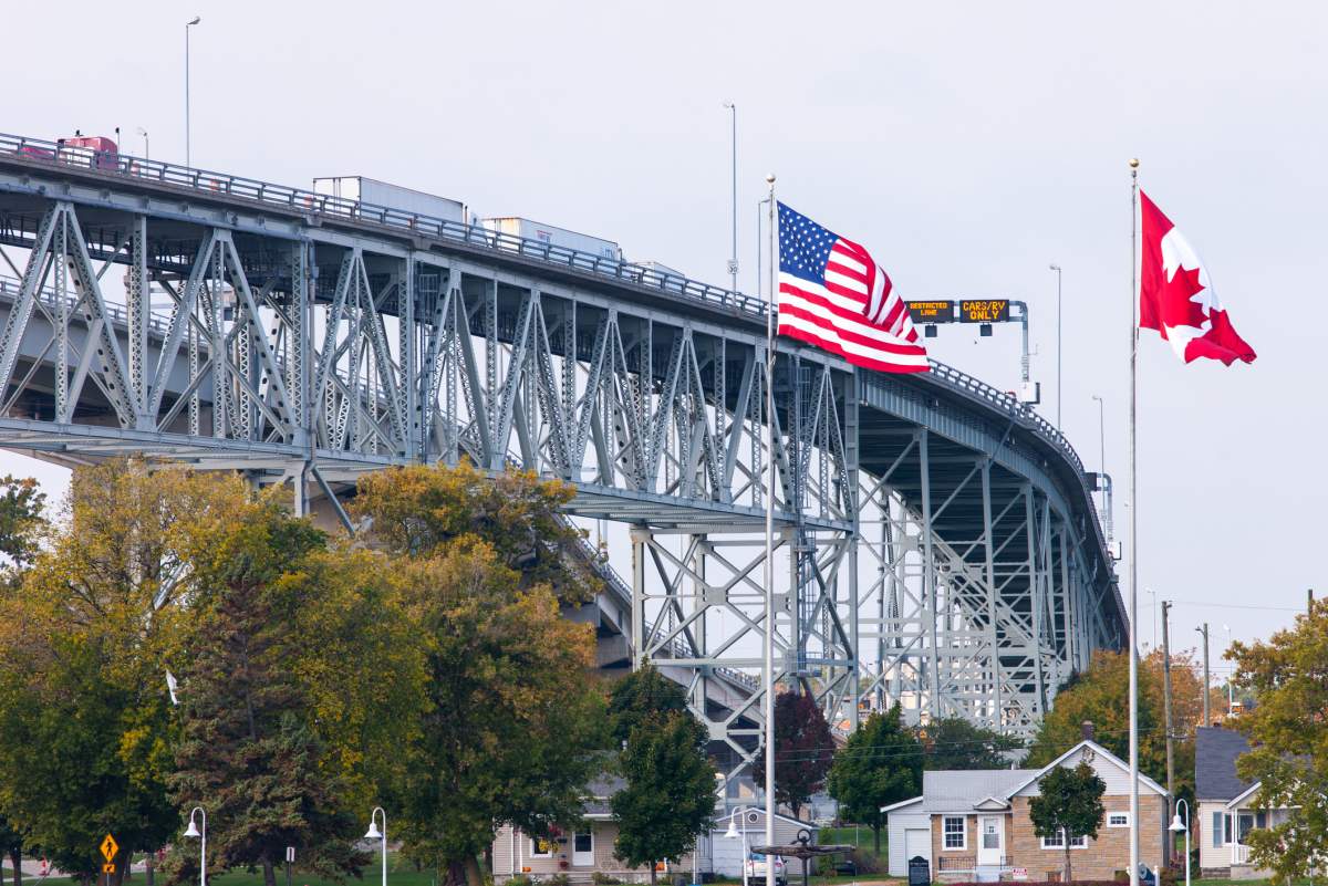 The Bluewater Bridge spanning the St. Clair River in Sarnia, Ont.