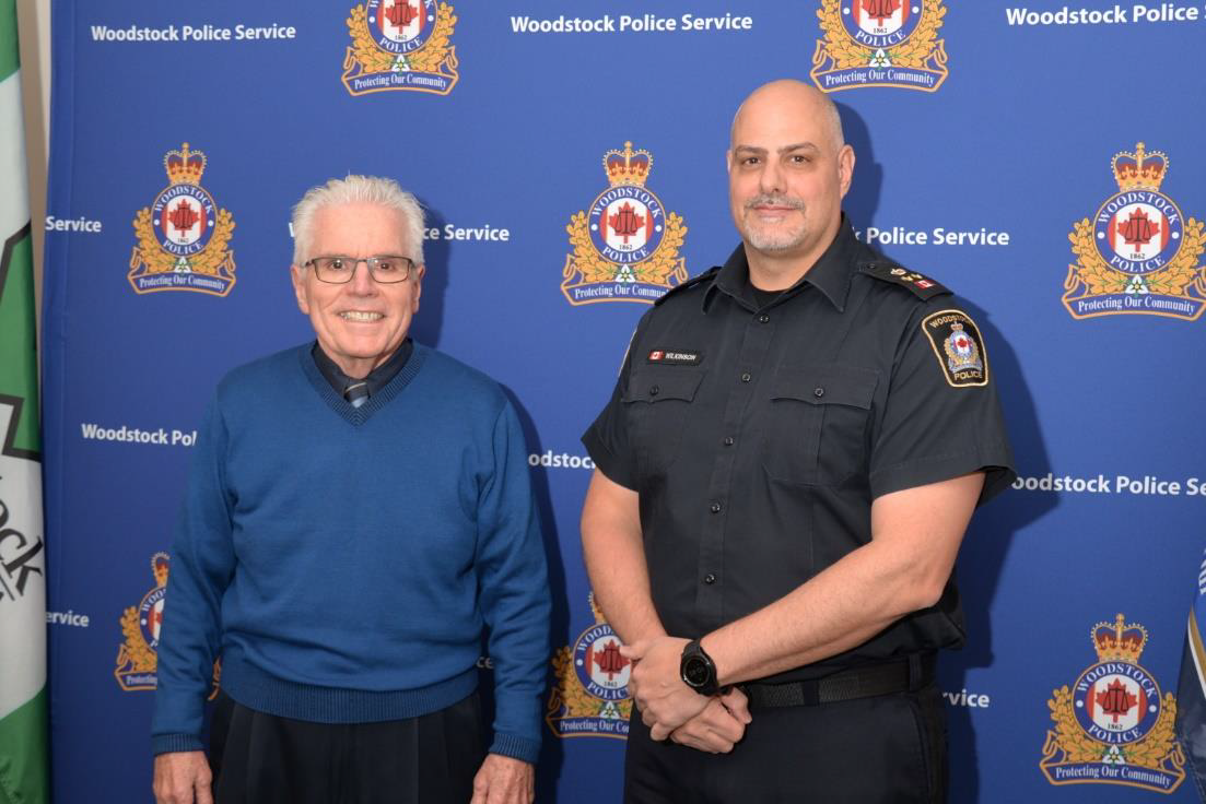 (L to R): Woodstock Police Services Board chair Ken Whiteford and incoming police chief Rod Wilkinson.