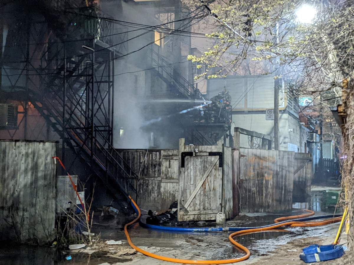 A photo of a fire at 615 College Street on April 15, 2022.