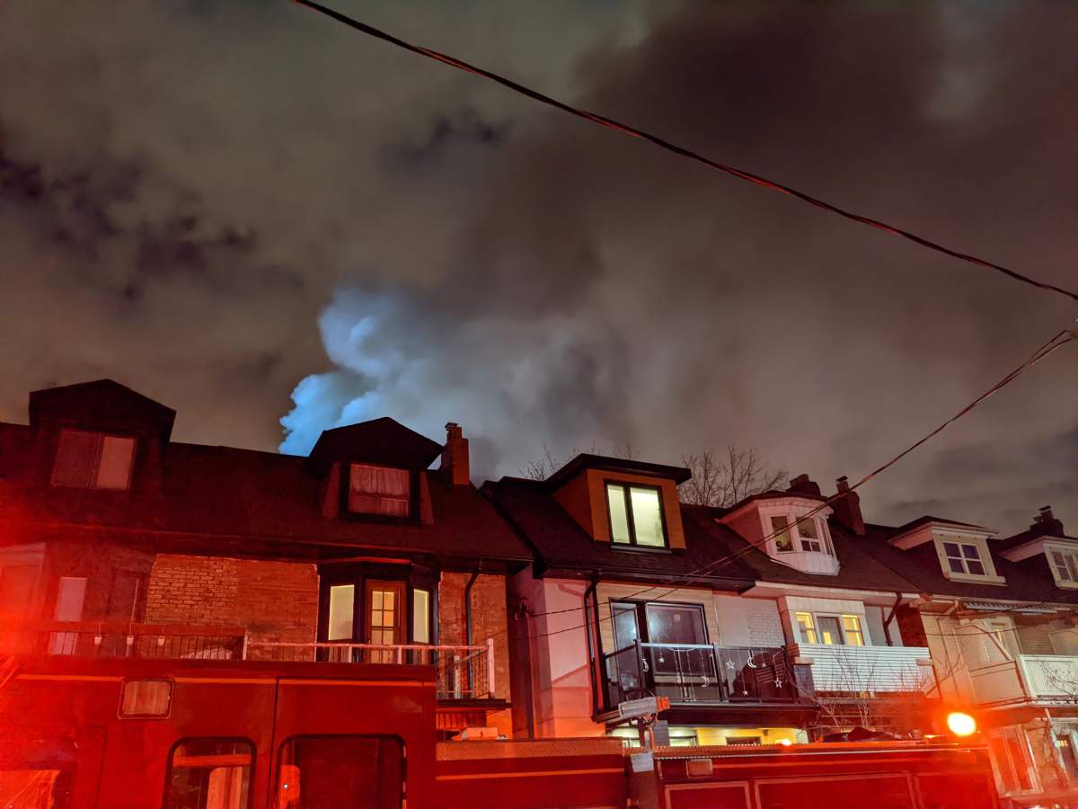 A photo of a fire at 615 College Street on April 15, 2022.