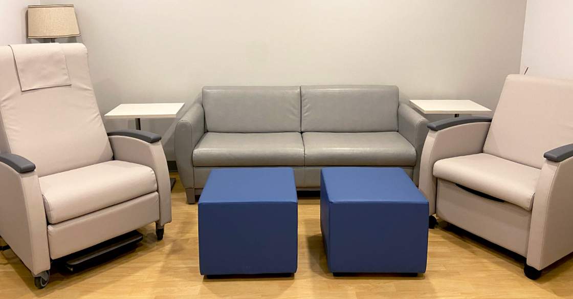 New furniture in the upgraded family room at the QEII.