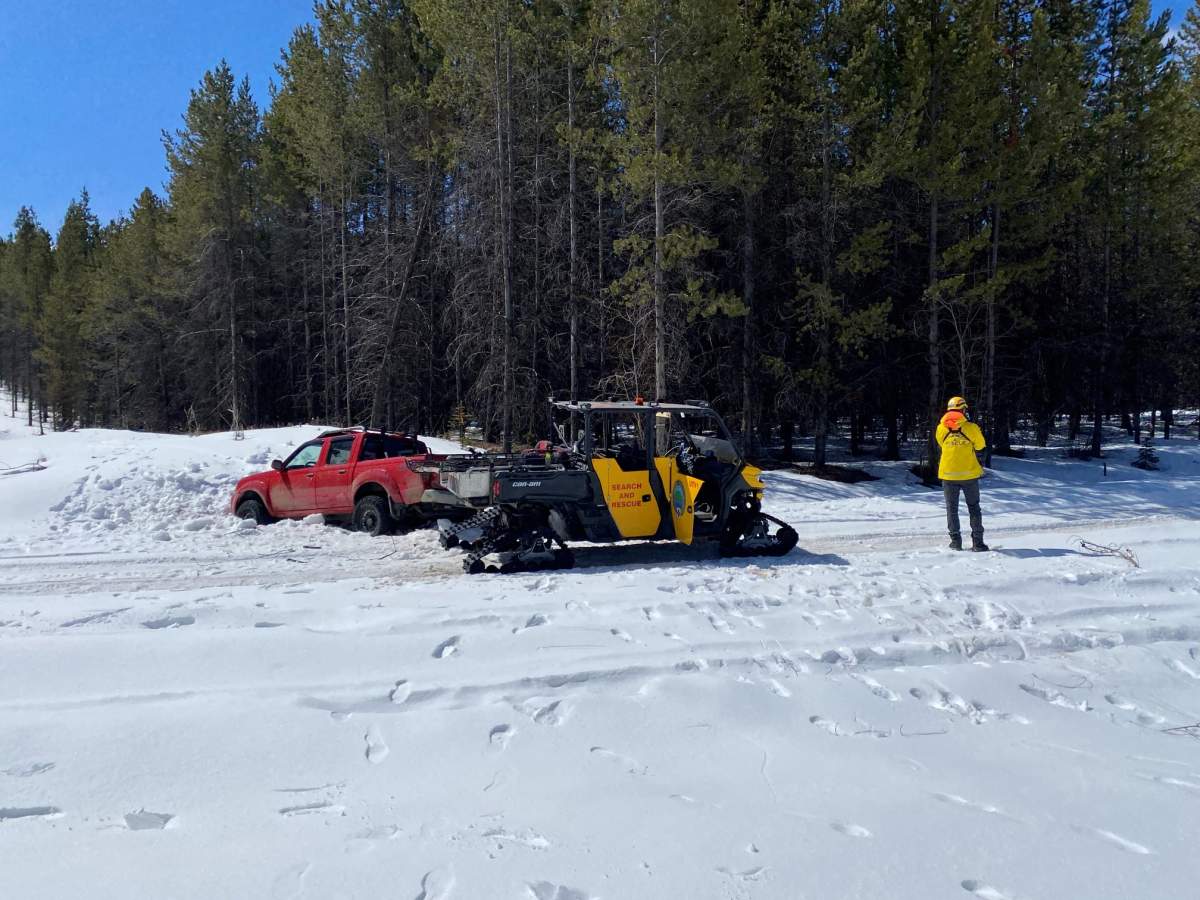 Another view of the stuck truck.