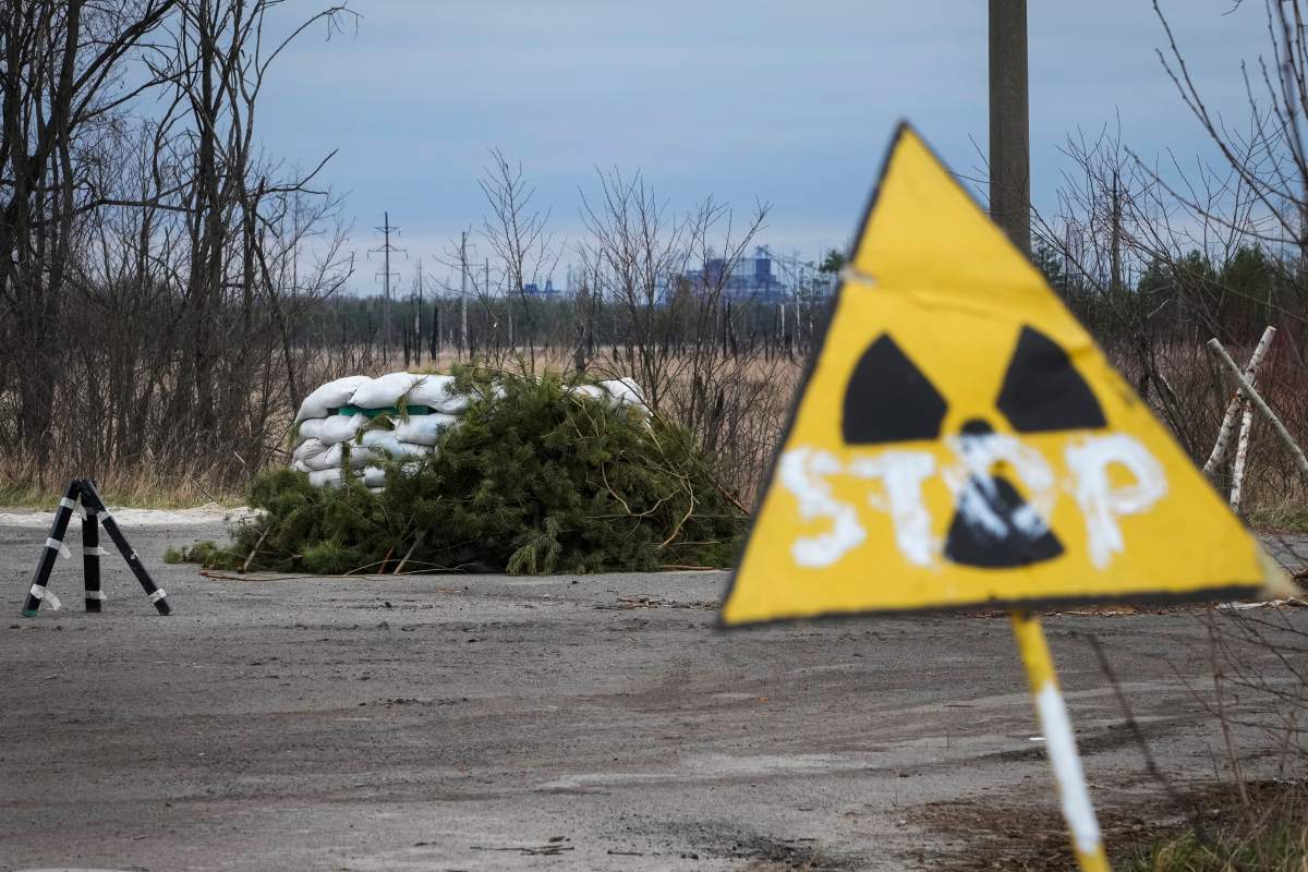 A Russian firing position sits adjacent to the Chernobyl nuclear power plant near Chernobyl, Ukraine, Saturday, April 16, 2022.