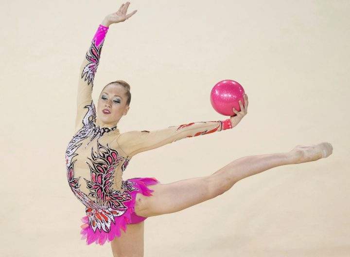 Canada’s Carmen Whelan performs during the rhythmic gymnastics ball routine in the women’s individual all-around final at the Toronto 2015 Pan Am Games in Toronto on Sunday, July 19, 2015.