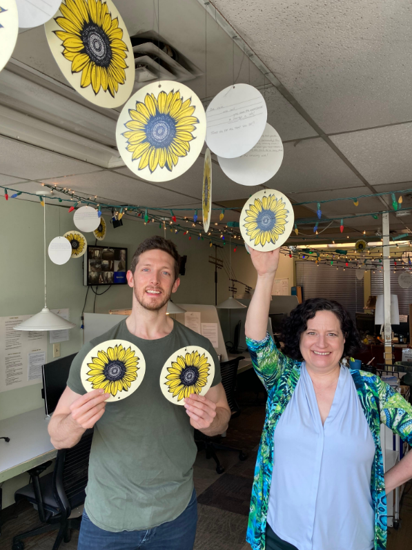 The Crisis Centre of BC is asking donors to send digital flower cards with notes of appreciation to volunteers during Volunteer Appreciation Week, rather than monetary donations. Volunteer Appreciation Week runs from April 24 to 30, 2022. Executive director Stacy Ashton and senior volunteer Ian McWater can be seen in this photo.