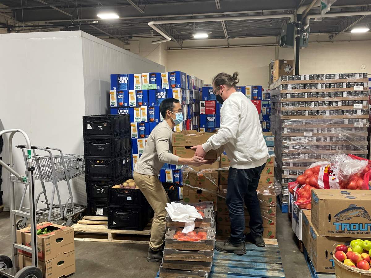 Fresh produce being packed at London Food Bank.