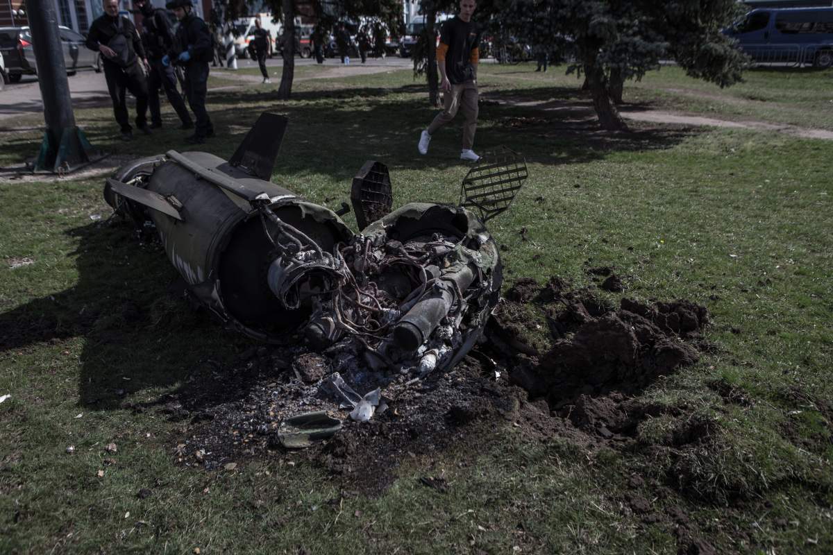 Missile which was thrown by Russia is seen as over 30 people were killed and more than 100 injured in a Russian attack on a railway station in eastern Ukraine on April 8, 2022. Two rockets hit a station in Kramatorsk, a city in the Donetsk region, where scores of people were waiting to be evacuated to safer areas, according to Ukrainian Railways.