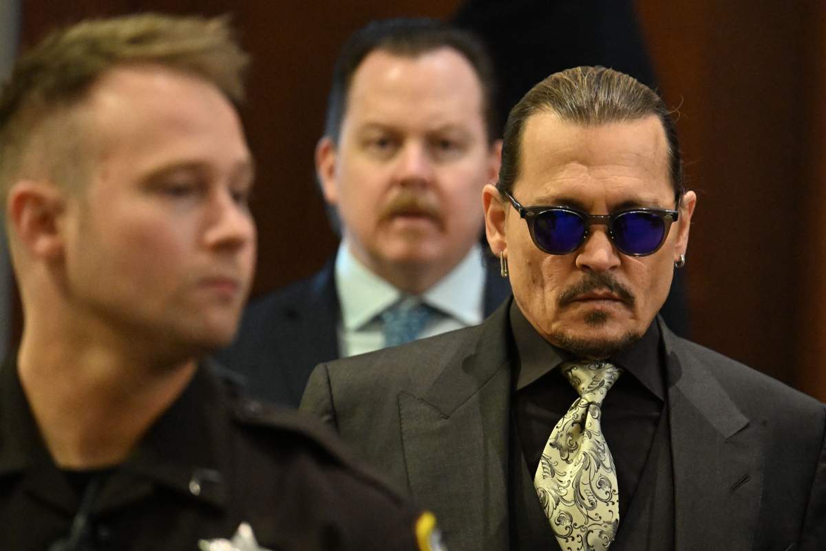U.S. actor Johnny Depp during a hearing at the Fairfax County Circuit Courthouse in Fairfax, Virginia, on April 19, 2022. Depp is suing ex-wife Amber Heard for libel after she wrote an op-ed piece in The Washington Post in 2018 referring to herself as a public figure representing domestic abuse.
