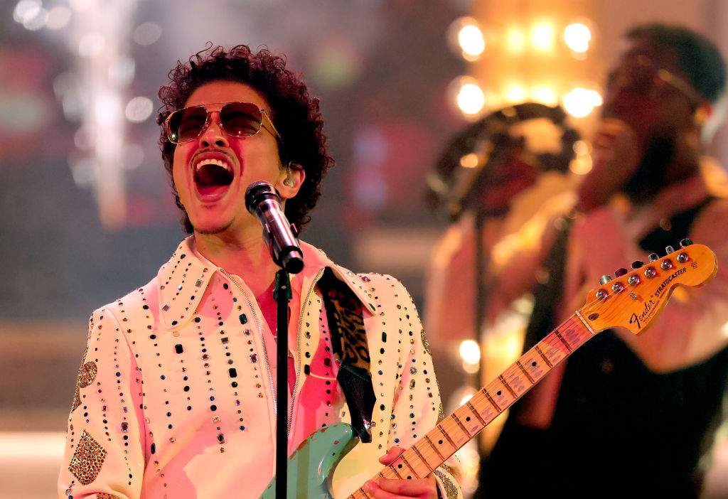 Bruno Mars of Silk Sonic performs onstage during the 64th Annual GRAMMY Awards at MGM Grand Garden Arena on April 03, 2022 in Las Vegas, Nevada.
