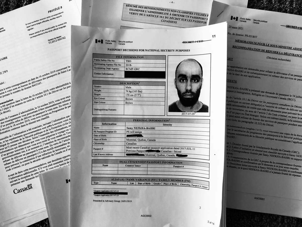 Government documents prepared to deny passport to Samy Nefkha-Bahri.