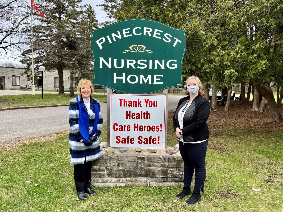 Haliburton—Kawartha Lakes—Brock MPP Laurie Scott, left, with Pinecrest Nursing Home adminstrator Jenelle Whalen.