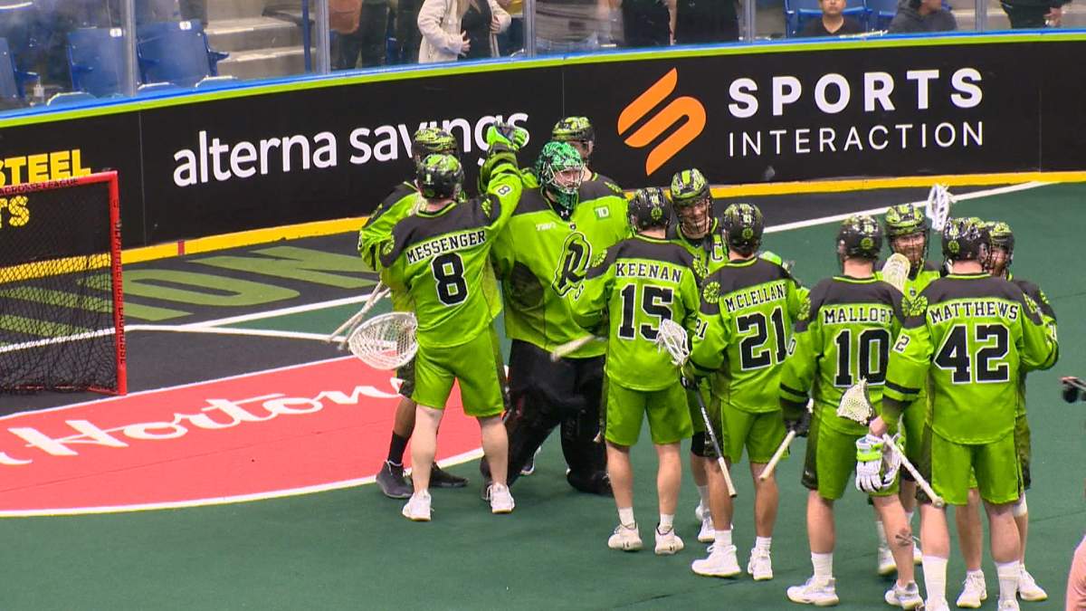 The Saskatchewan Rush celebrate their win against the San Diego Seals on Saturday night. 
