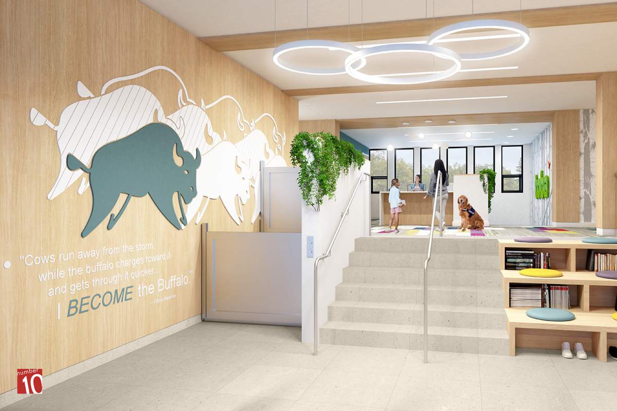 architectural rendering of the interior of the new Toba Centre for Children & Youth